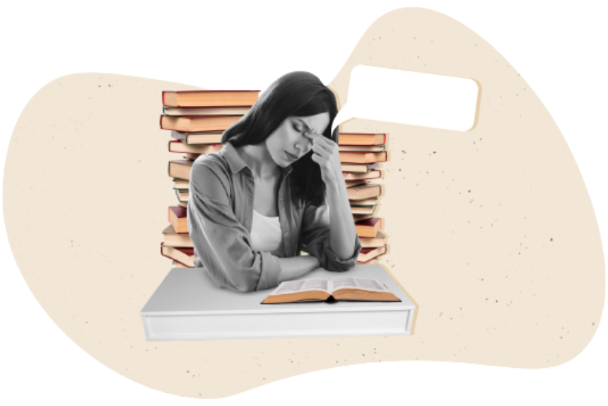 Girl Thinking and Book on Table